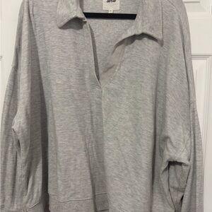 Aerie Light Heather Gray Collared Pullover